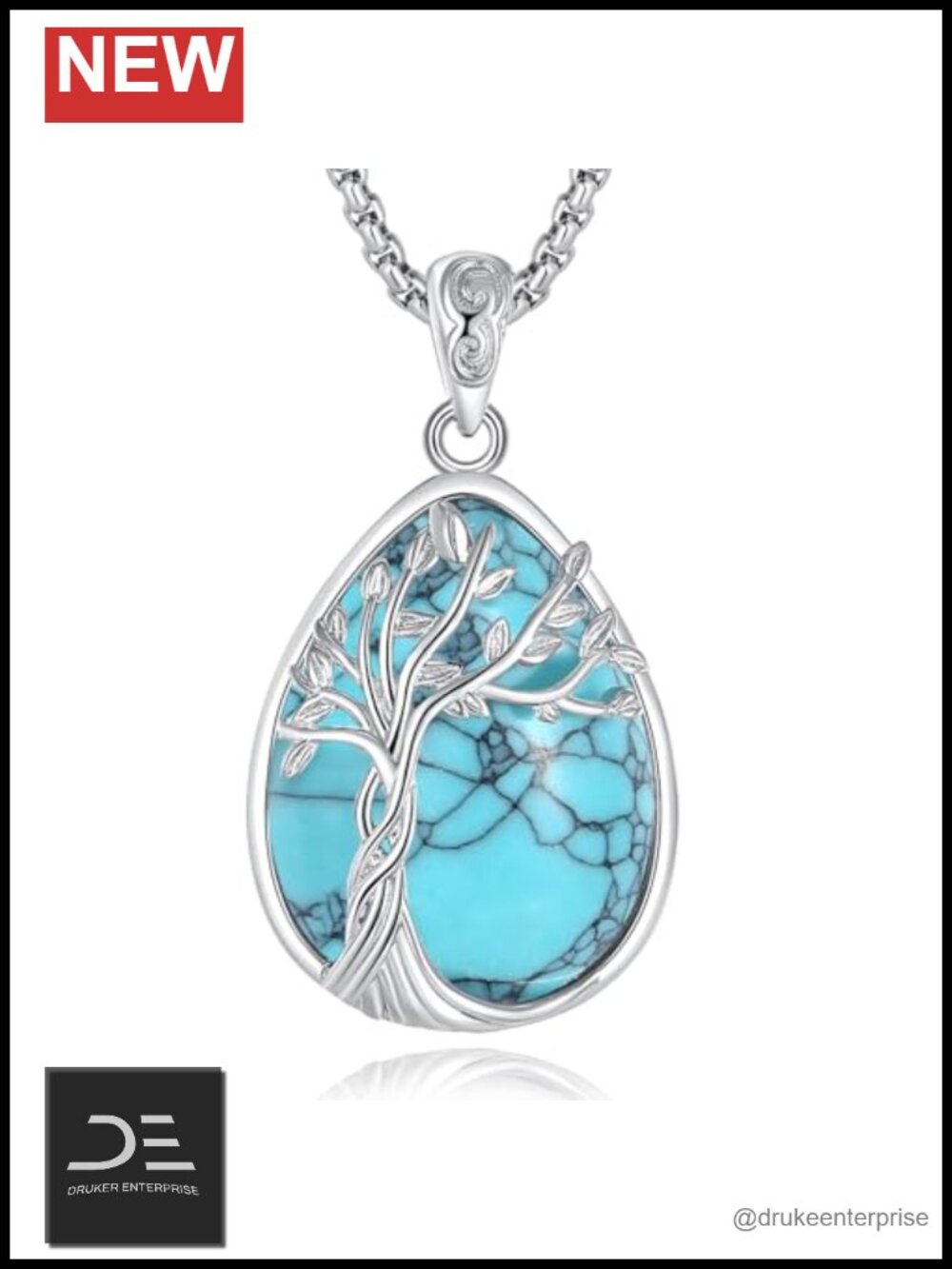 Sterling Silver Turquoise Tree of Life Pendant Necklace Women 20" 925 Jewelry